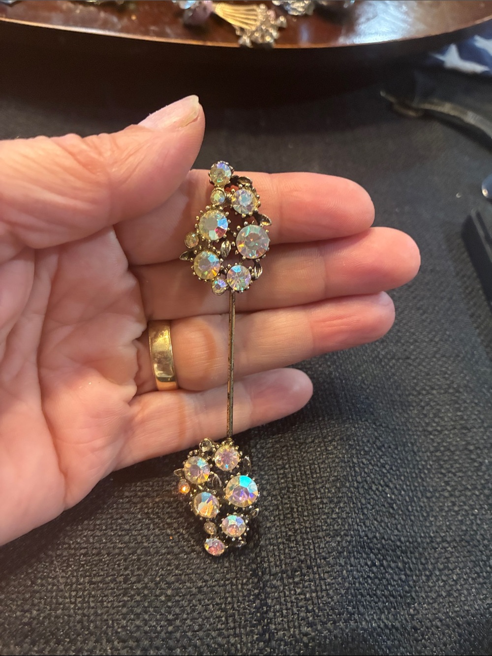 Aurora Borealis austrian  Crystal Drop Stick Pin Earring - Iridescent -